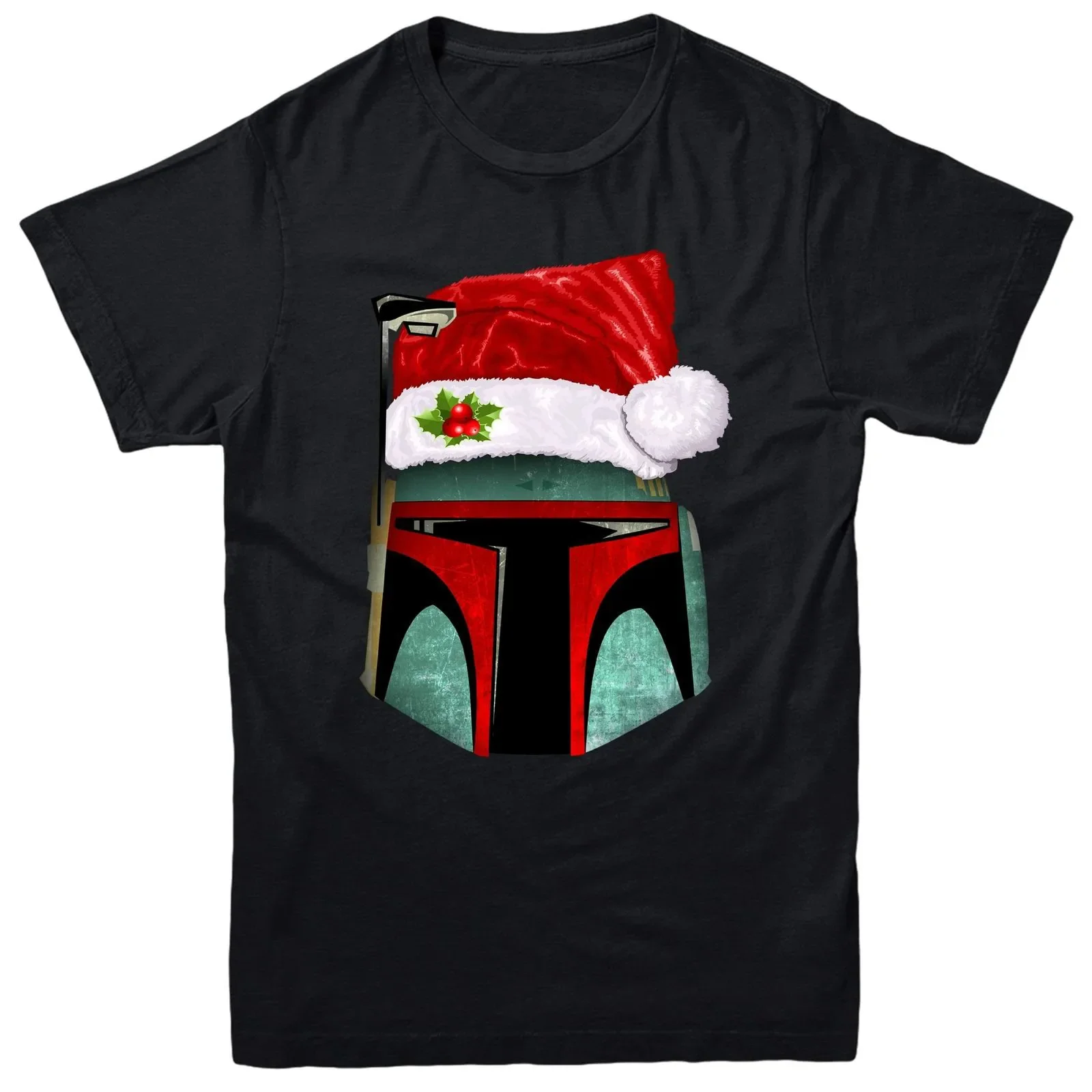 Bounty Hunter Boba Fett Christmas Hat Xmas Gift T-Shirt 100% Cotton O-Neck Summer Short Sleeve Casual Mens T-shirt Size S-3XL