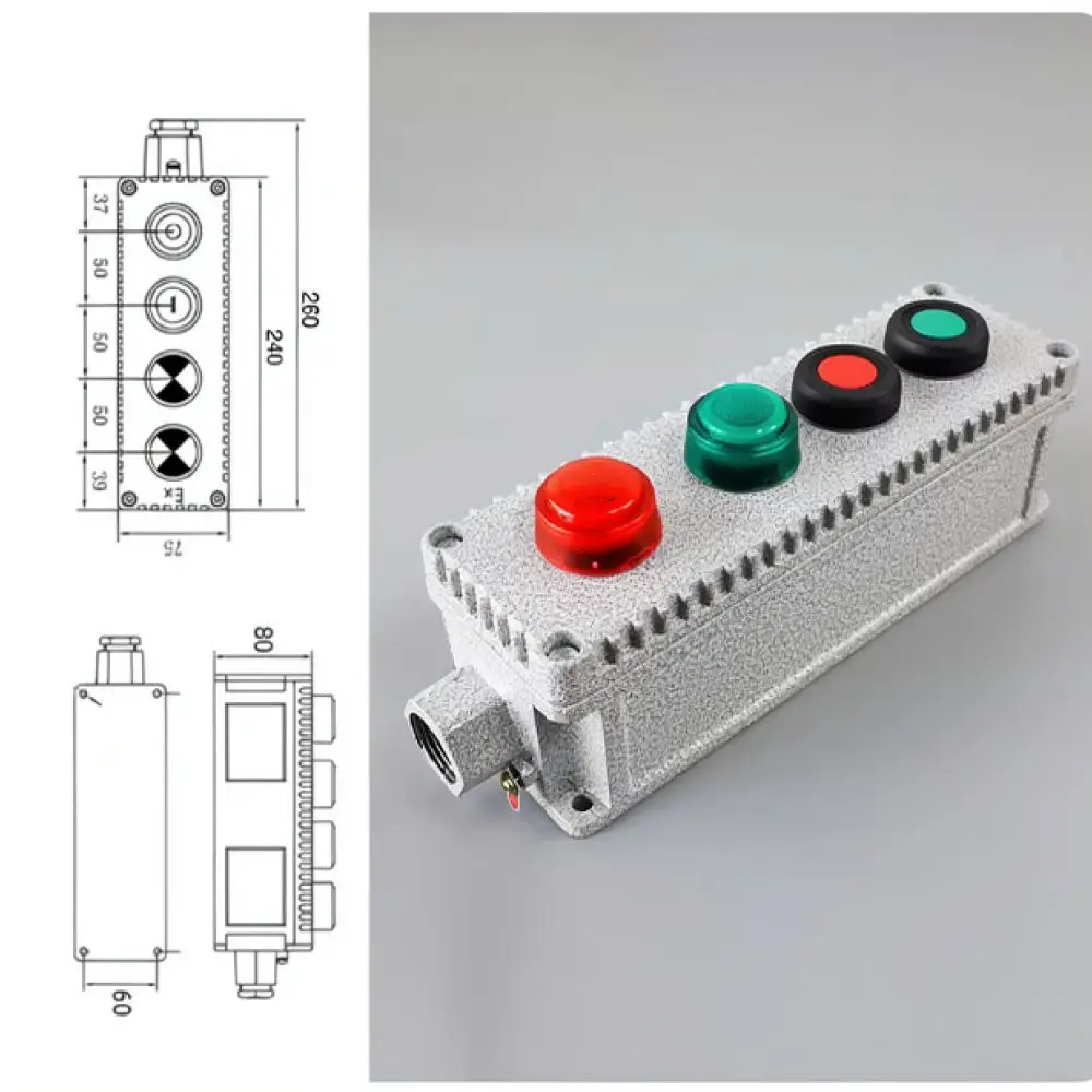 Cast Aluminum Explosion Proof Switch Box Industrial Emergency Stop Button Station Electrical Control Enclosure Device