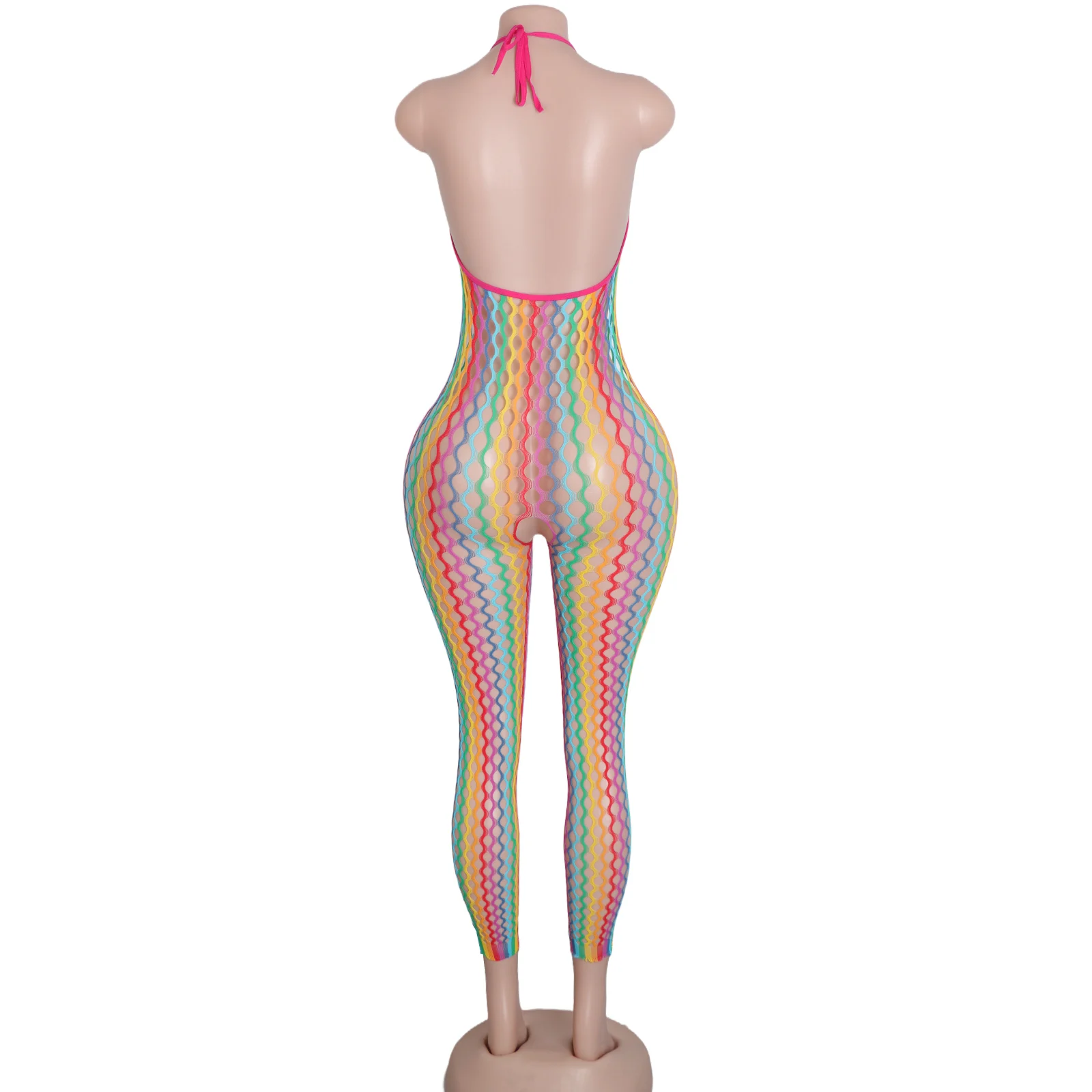 Exotic Fishnet Bodysuit Rainbow Accents Wholesale Lingerie Dancewear Adult Outfits Night Club Performance Costumes Stripper