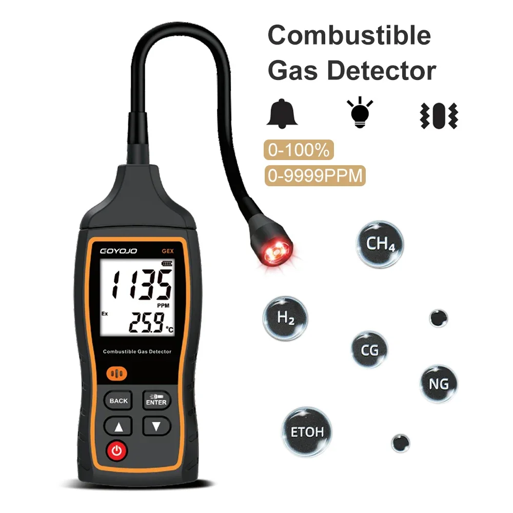 Brandbaar gaslekdetector Analyzer Methaan Brandbaar 9999PPM 100% LEL Brandbaar Natuurlijk Tester LCD Geluids- en lichtalarm