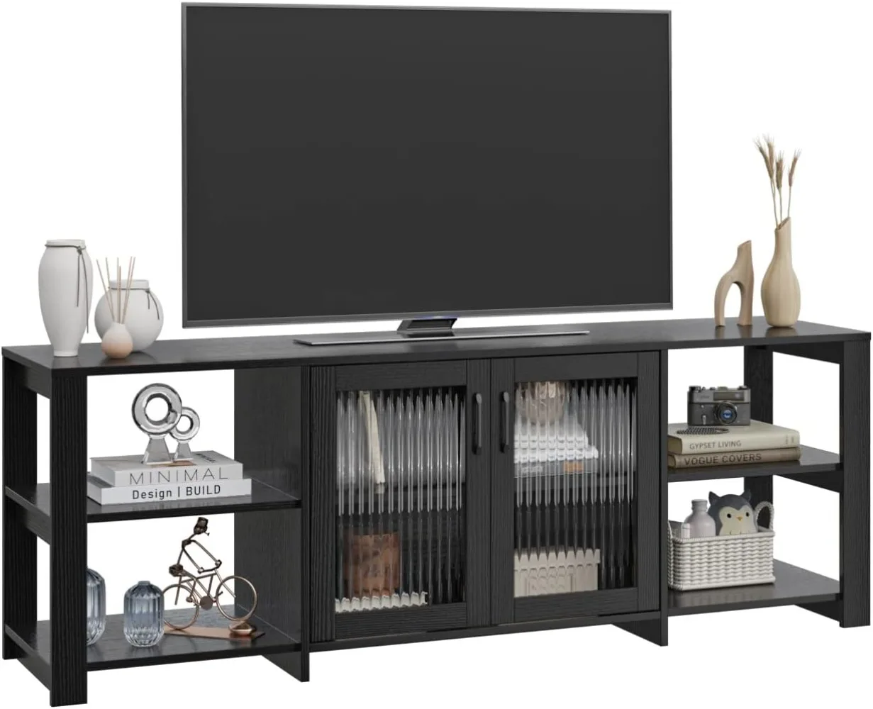 

Panana for 70 Inch TV, Table TV Storage Cabinets Media Console with 2 Doors and Open Shelves, 4 Cubby for Living Room Bedroom