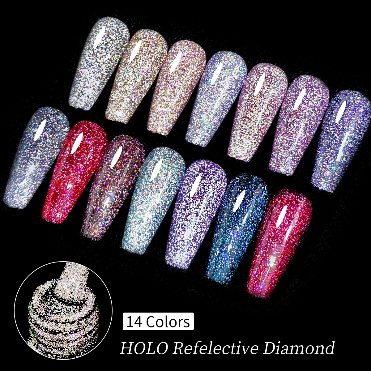 7ML FTMY Lakier Hybrydowy do Paznokci Efekt Złamanej Diamentowej Skorupy, Lakier Hybrydowy z Efektem Odblaskowego Brokatu, Błyszczący Lakier Hybrydowy z Brokatem, Lakier Hybrydowy Semi-Permanentny, Lakier Hybrydowy do Usuwania Soak Off