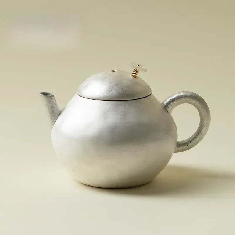 Handmade Ceramic Teapot Silver Accent Elegant Kung Fu Tea Set Chinese Style Literati Brewing Ware Light Luxury Gift for Home