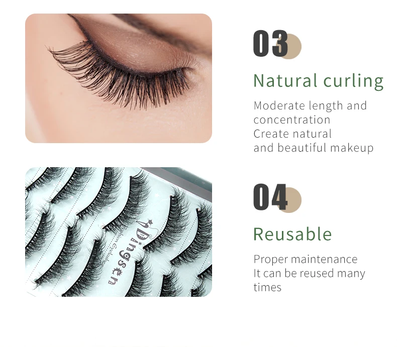 DINGSEN 10 Paar 3D Faux Mink Wimpern Natürliche Kunstwimpern Maßgeschneiderte Flauschige Weiche Voluminöse Wiederverwendbare Make-up Wimpern Bestseller – Detail 3
