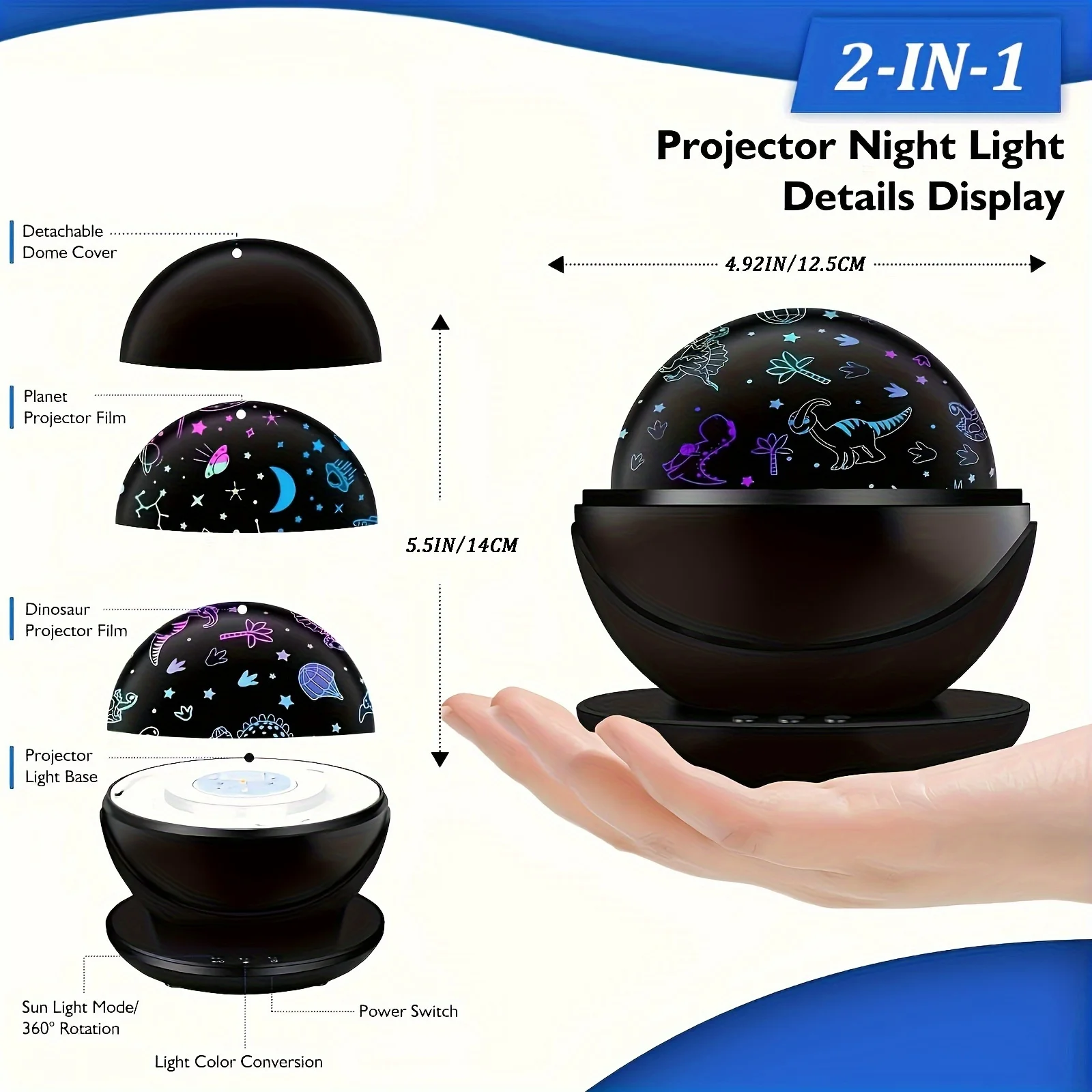 1pcs Night Light Projector Galaxy Projector Light 360° Rotating Dinosaur Projector Lamp With Planets Theme For Bedroom Decor