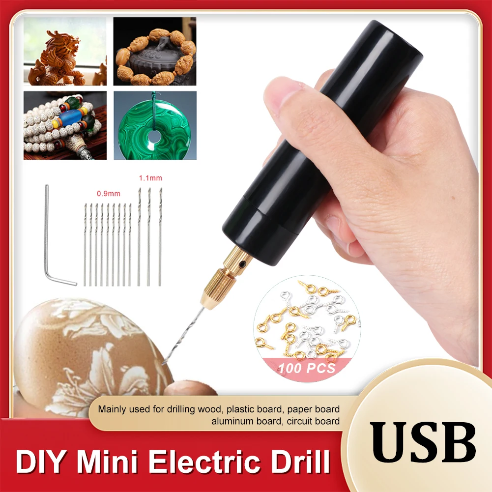 Mini Hand Drill Electric USB Handheld Drill Portable Rotary Drill Bit Set With Bits For Grinding Cutting Jewelry Making DIY Tool