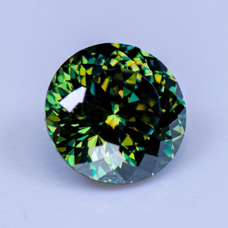 Moissanite diamante colore primario giallo verde forma rotonda 100 taglio sfaccettato gioielli con pietre preziose coltivate in laboratorio con