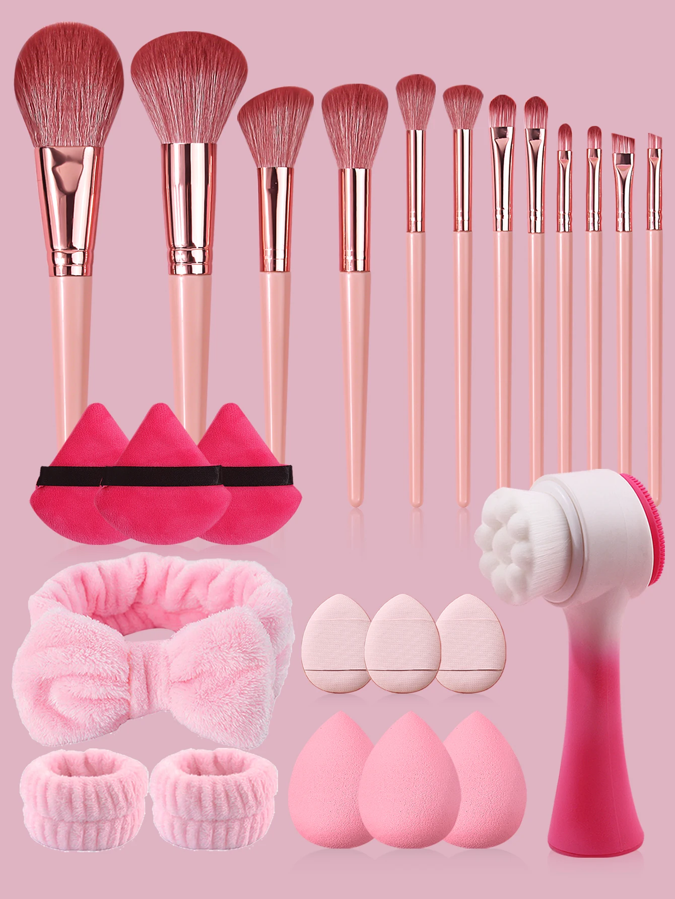 25 ชิ้นชุดเครื่องมือแต่งหน้า 21 ชิ้นรองพื้นคอนซีลเลอร์อายแชโดว์แปรงแต่งหน้าเครื่องสําอางแต่งหน้าฟองน้ํา + 4 ชิ้นชุดทําความสะอาดผิวหน้า