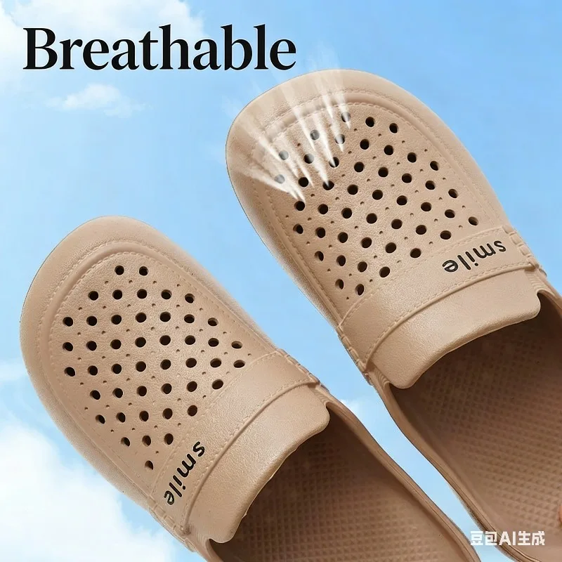 Women EVA Garden Clogs Summer Hollow Out Sandals Closed Toe Lace Up Beach Shoes Casual Flat Slides Outdoor Sweet Style Shoes