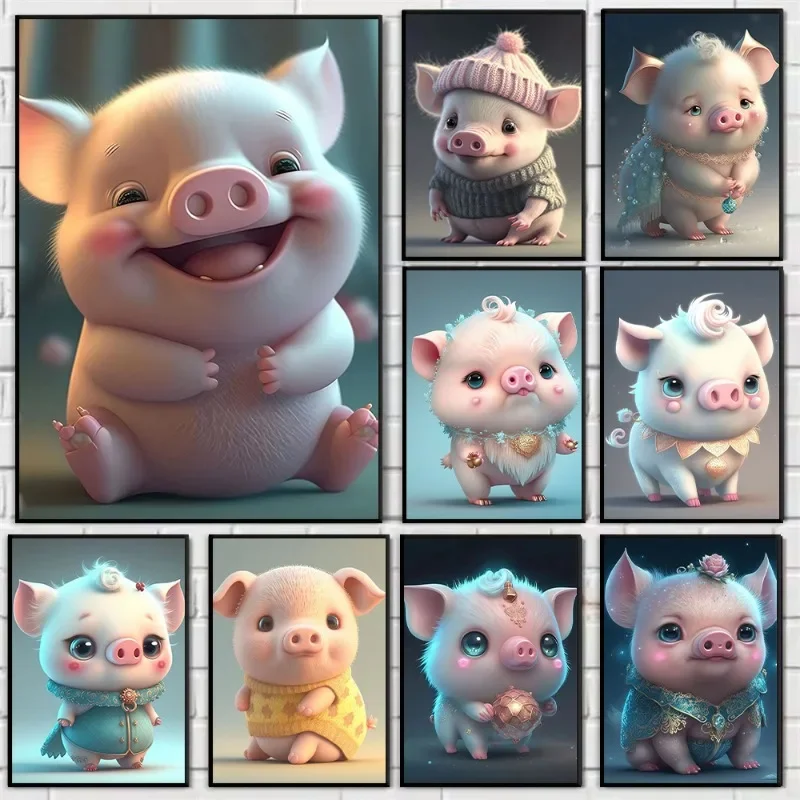 1pc frameless Canvas Painting Modern Cute Animal Poster Laughing Pig Sad Pig Canvas Painting Wall Art Picture for Nursery Kids R