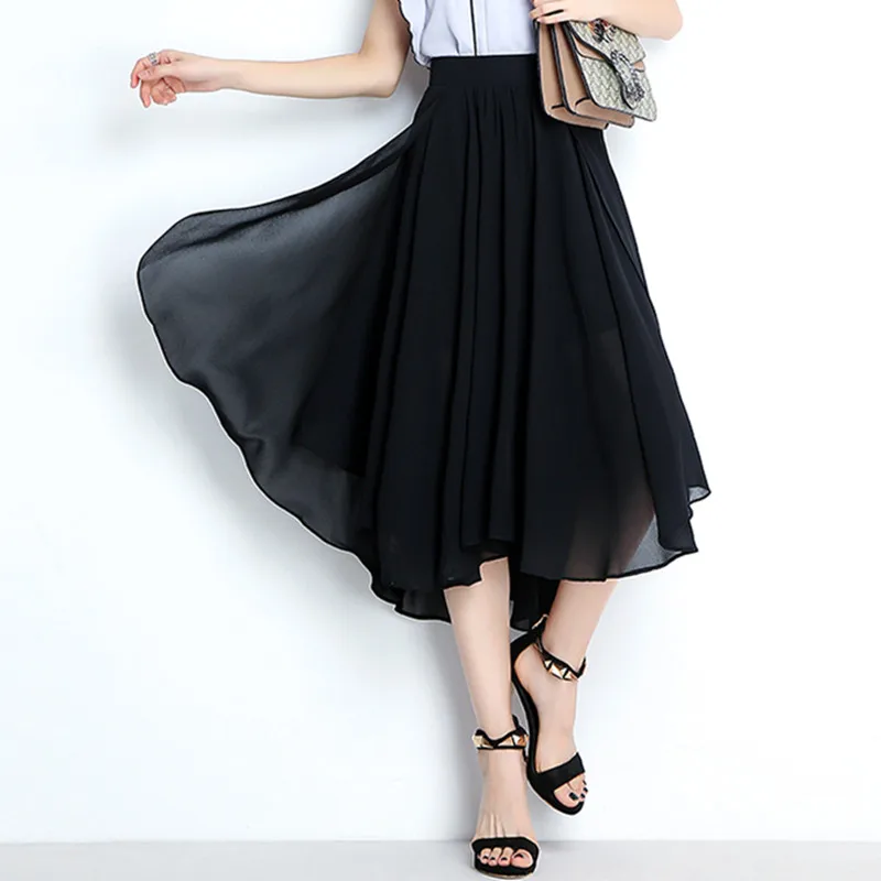 Moda assimétrica saia doce cor meninas saias de festa, marca sexy saias longas chiffon branco preto vermelho