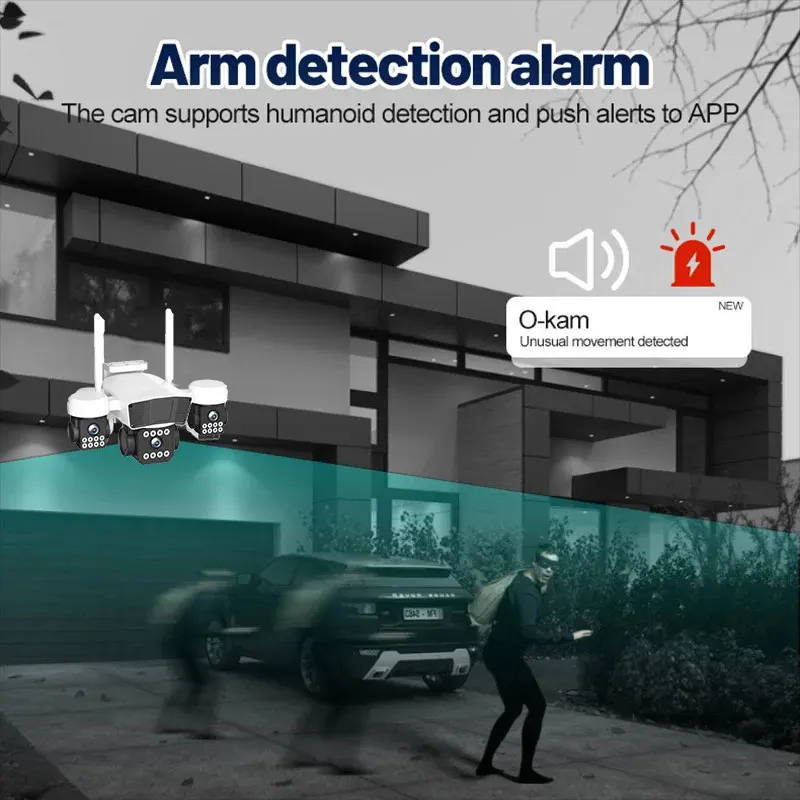 Three Lens PTZ IP Camera Outdoor 6K 12MP HD Three Screen WiFi Security Camera Auto Tracking Triple Screens Wireless CCTV Camera