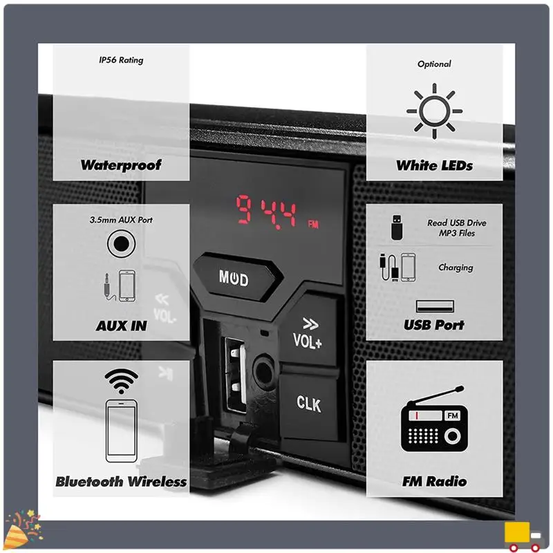 Altavoces estéreo, reproductor de música MP3, reproductor Bluetooth con USB, AUX-In, Radio FM para patinete de Motor con manillar de 13-14,96 pulgadas