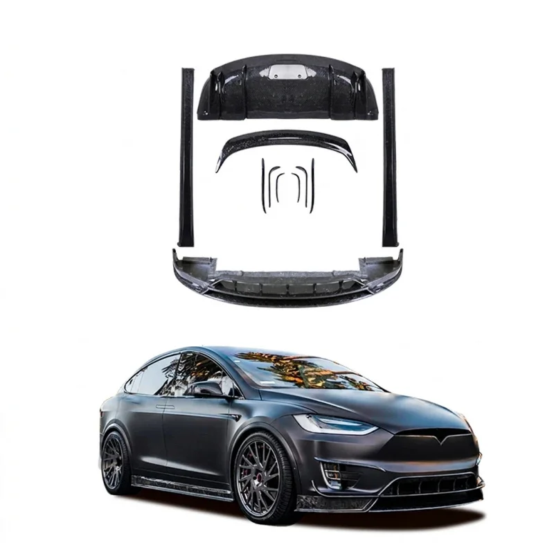 Auto Parts Forged Carbon Fiber Body Kit for  Model X conversion with Front Lip Rear diffuser Side Skirts Spoiler Factory direct