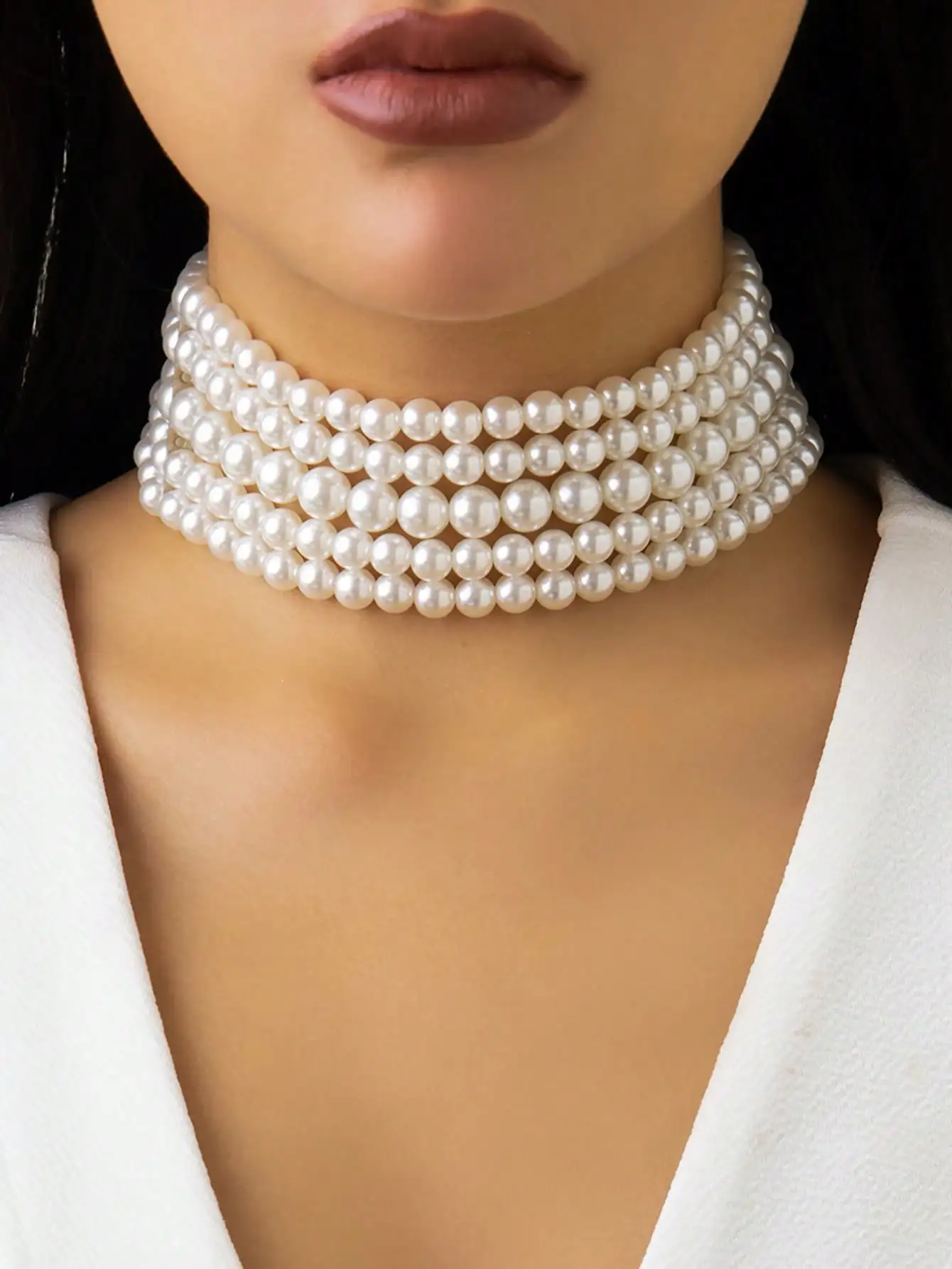 

Multi-Layer Faux Pearl Choker Necklace for Women, Elegant Wedding & Party Jewelry