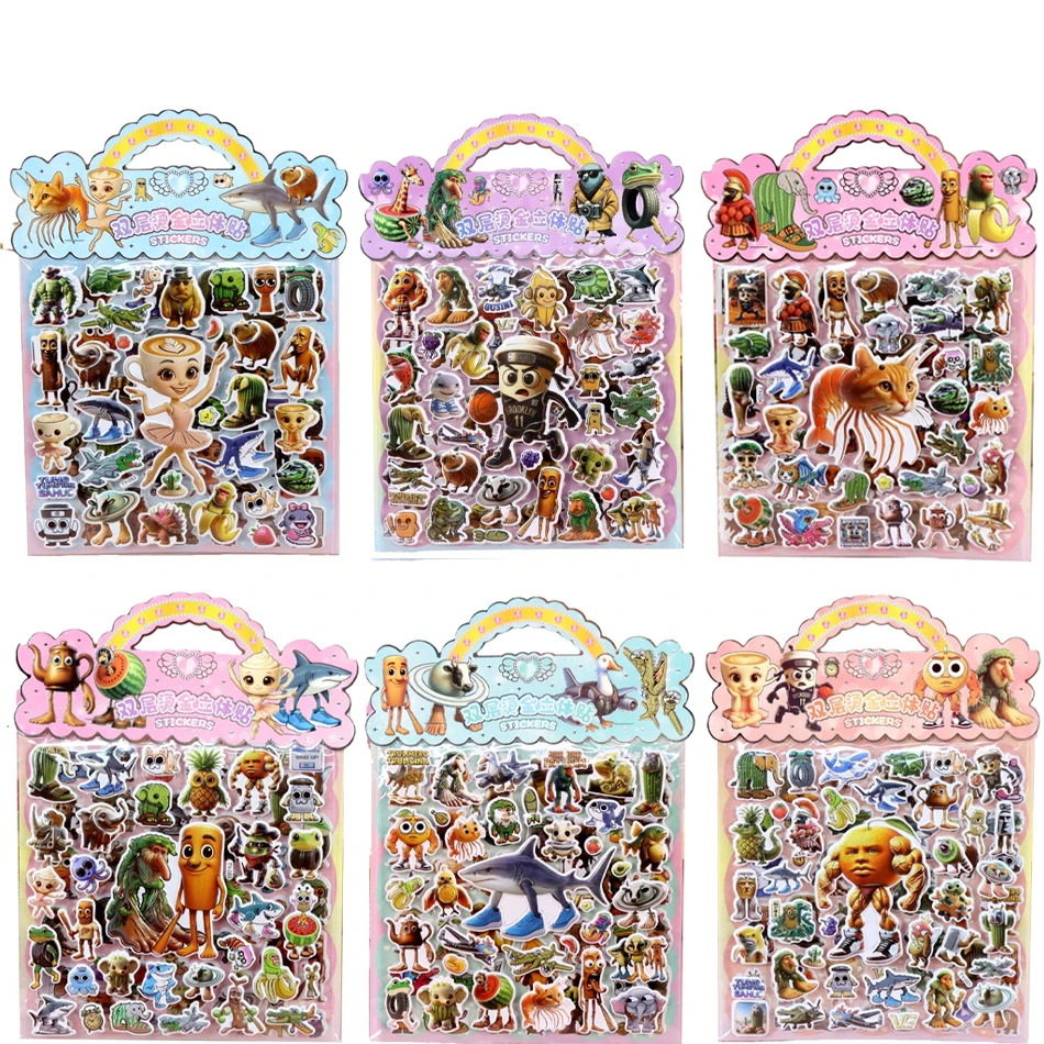 1/6Pcs Double Layered Italian Brainrot 3D Sticker Tung Tung Tung Sahur Tralalero Tralala Bag Bike Laptop Decoration Gifts