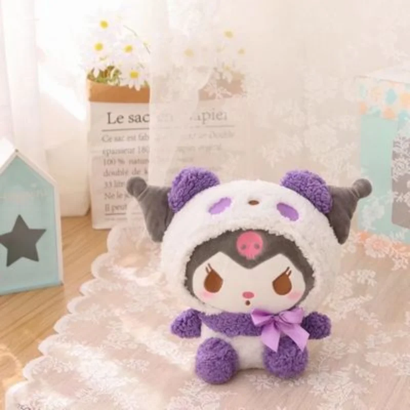 Cute Sanrio Plush Doll Transformed Into A Panda Doll My Melody Cinnamoroll Hello Kitty Kulomi Plush Toys Gifts for Kids Girls