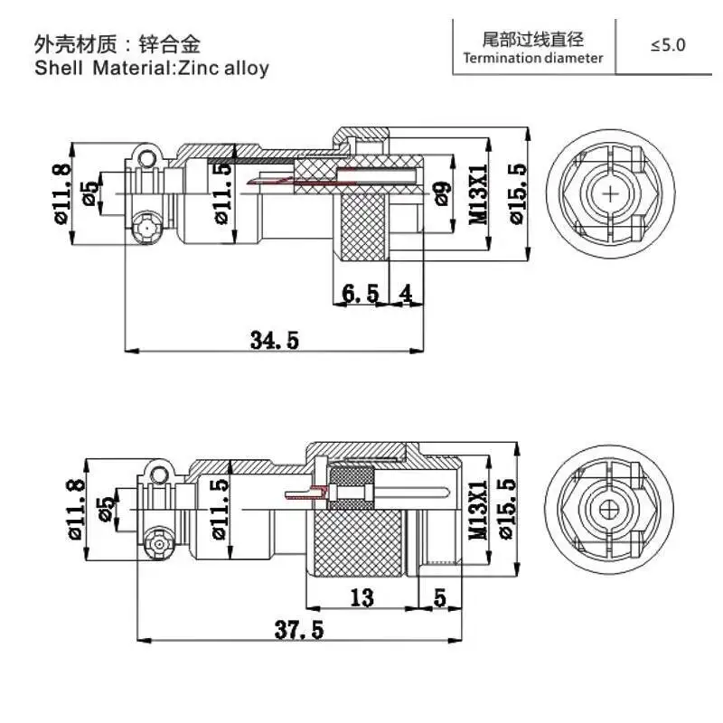1~2 Stück GX12 Luftfahrtstecker 2-Pin 3-Pin 4-Pin 5-Pin 6-Pin Kabel Stecker und Buchse 12mm Anschluss – Detail 1