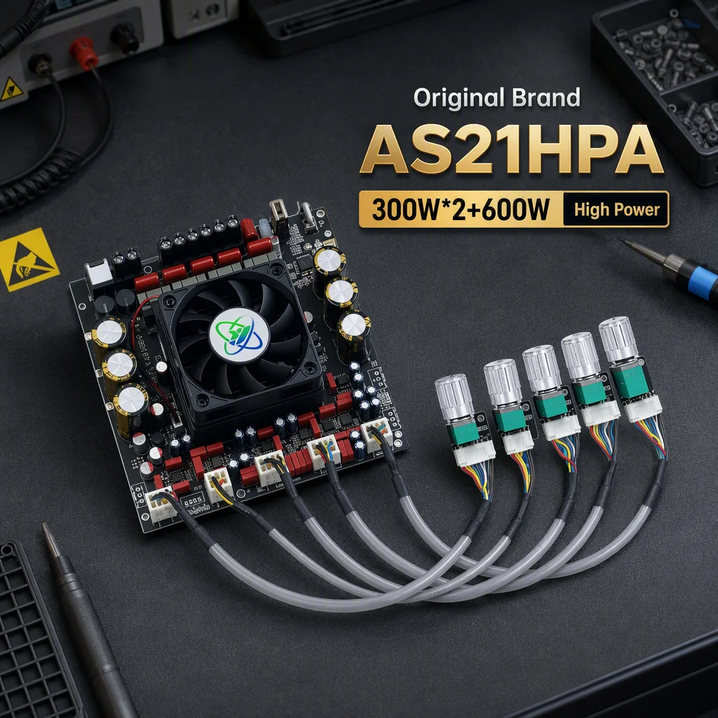 AS21HPA TPA3255 2.1 Channel Amplifier Board 300W X2 + 600W with Cooling Fan Optical Coaxial AUX for Home Theater