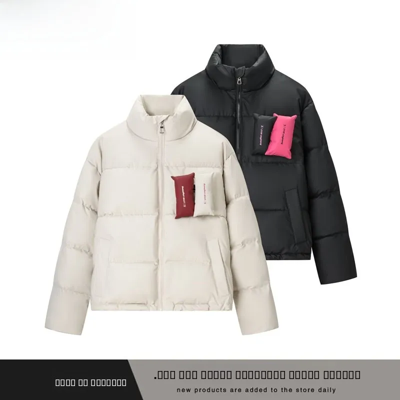 

Faionable White Du down Jaet Thi ort American Sle Couple Outerwear New Autumn Winter Women's Polyester Fiber Zipper