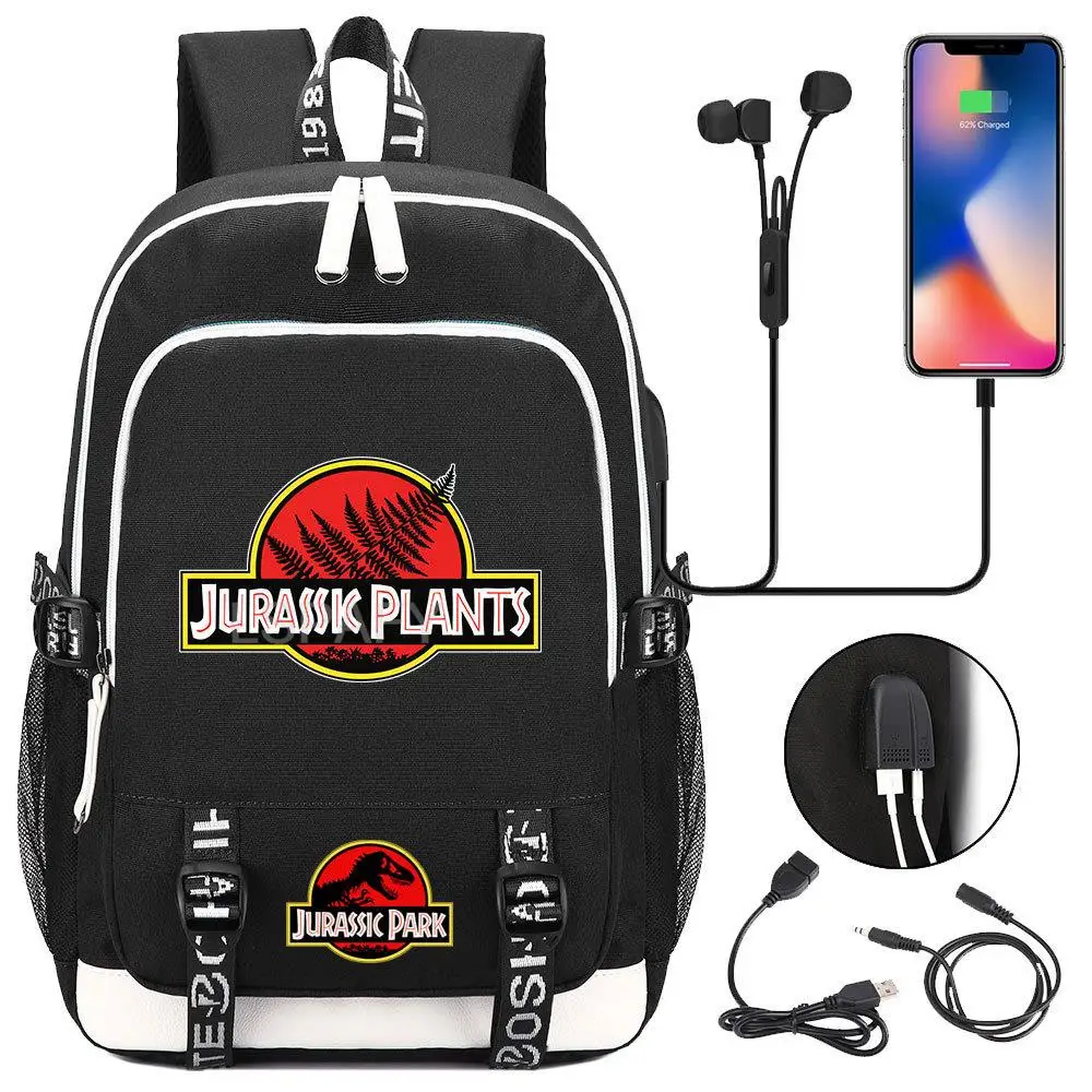 Jurassic World Plecak USB do ładowania Wodoodporny plecak Akademia Torby szkolne Komputerowe plecaki podróżne 18-calowy laptop Mochilas