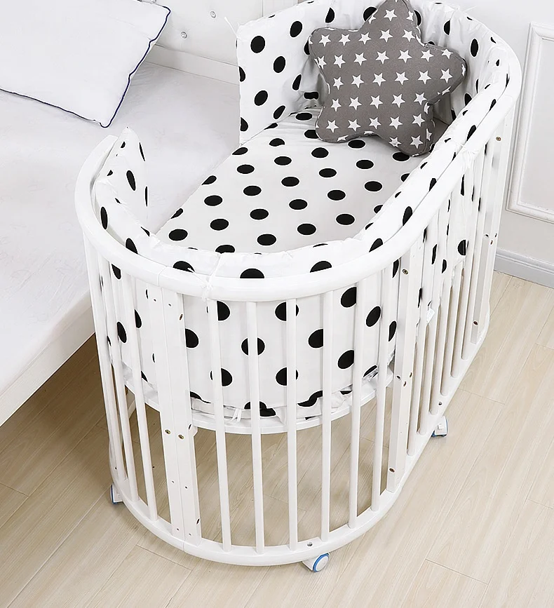 Wooden Bed Modern Oval Multifunction Wooden Baby Cot Crib Bed Playpen Wood Baby Crib Bed for New Born and Toddler