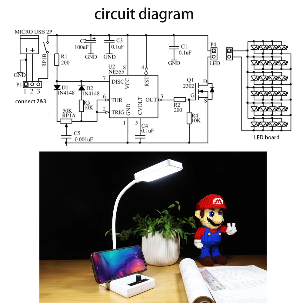 diy electronic kit NE555 LED table Lamp dimmer light PWM circuit assemble Soldering practice diy soldering project for student