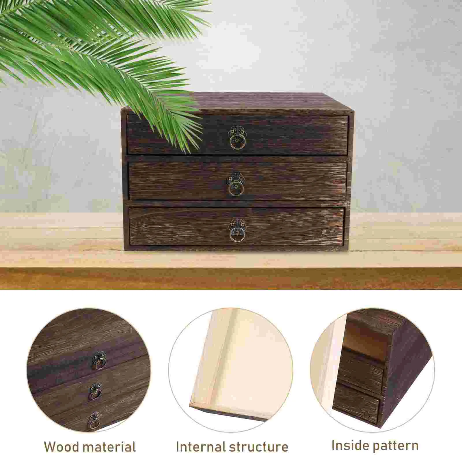 Rustic Shelf Drawer Solid Wood Table Small Storage Bins Wooden Desktop Miss Vintage Decor