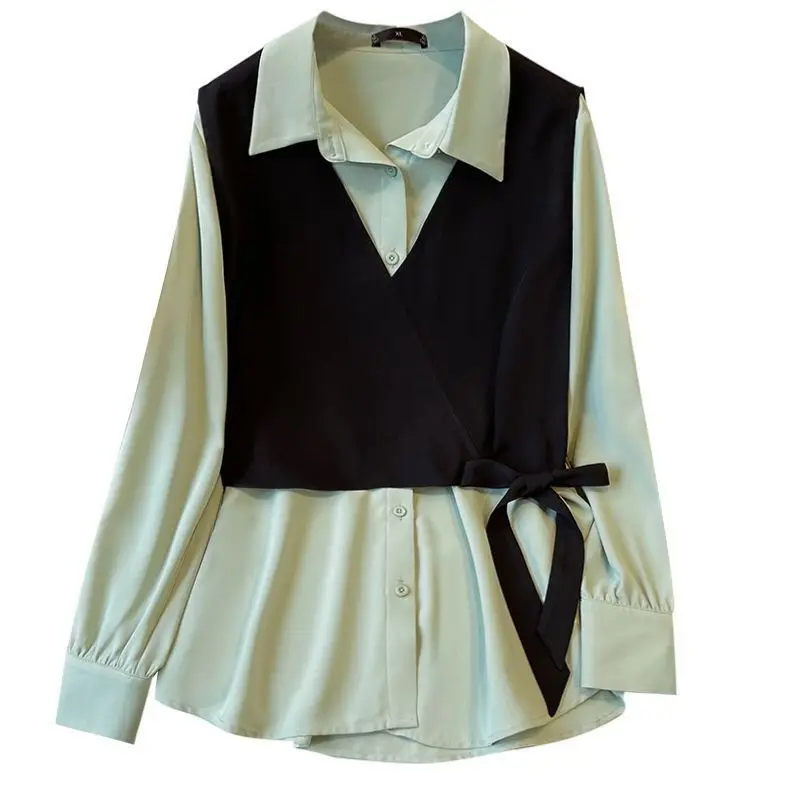2027 Spring Autumn New French Coat Ladies Niche Large Size Two-piece Shirt Women Design Sense Chic Splicing Top