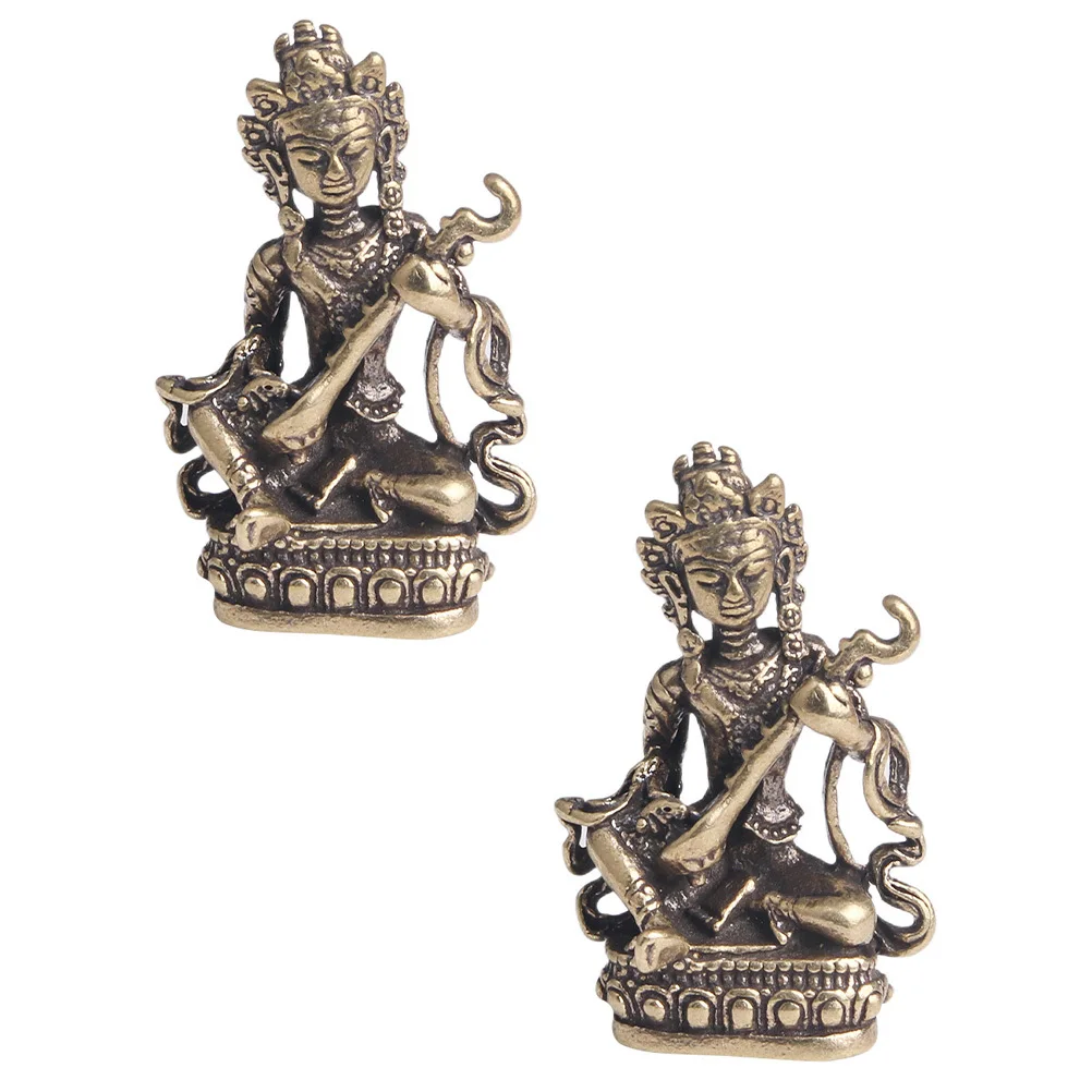 

2Pcs Pipa Bodhisattva Brass Ornament Feng Shui Desktop Decoration Home Adornment Wealth Blessing Sculpture Brass Ornament