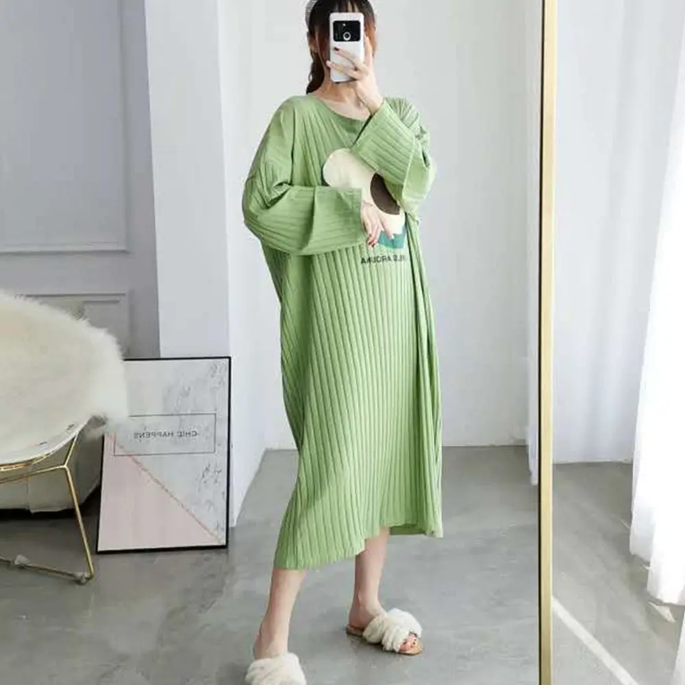 Plus Size 5XL 120kg Autumn Nightgown Women Sweet Long Sleeve Night Dress SleepwearO Neck Comfortable Casual Home Dress