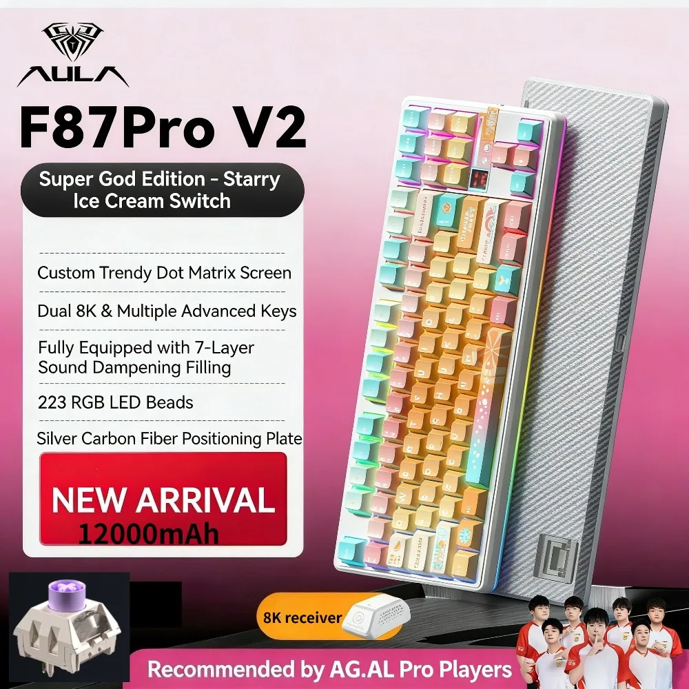

New AULA F87Pro V2 Mechanical Keyboard Esports Gaming BT/2.4GHz/Wired 8K Polling, SOCD/MT/TGL,Gasket Structure Custom Keyboard