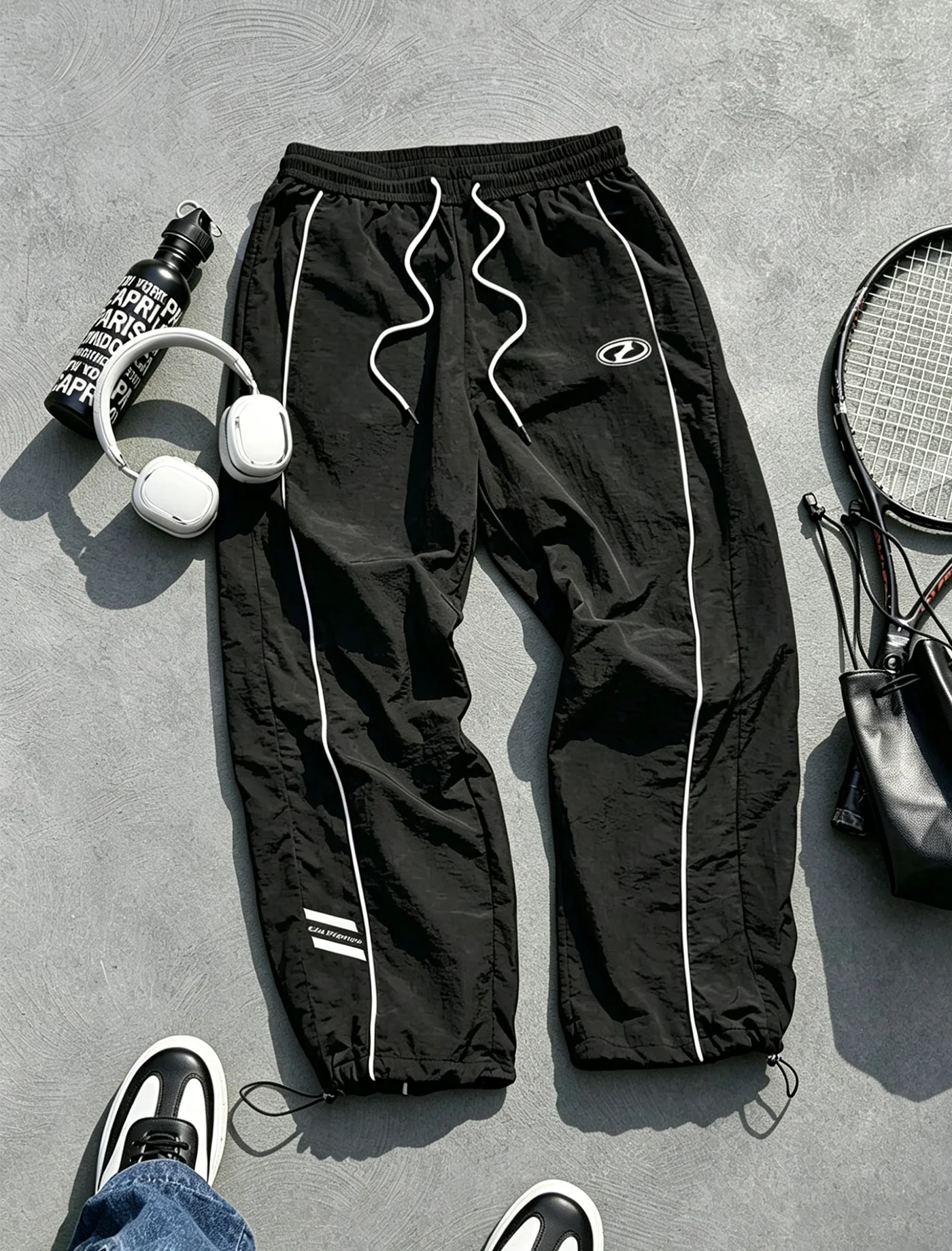 Men's Lightweight Quick-Dry Striped Logo Printed Joggers with Drawstring Streetwear Pants for Gym Daily Spring Summer