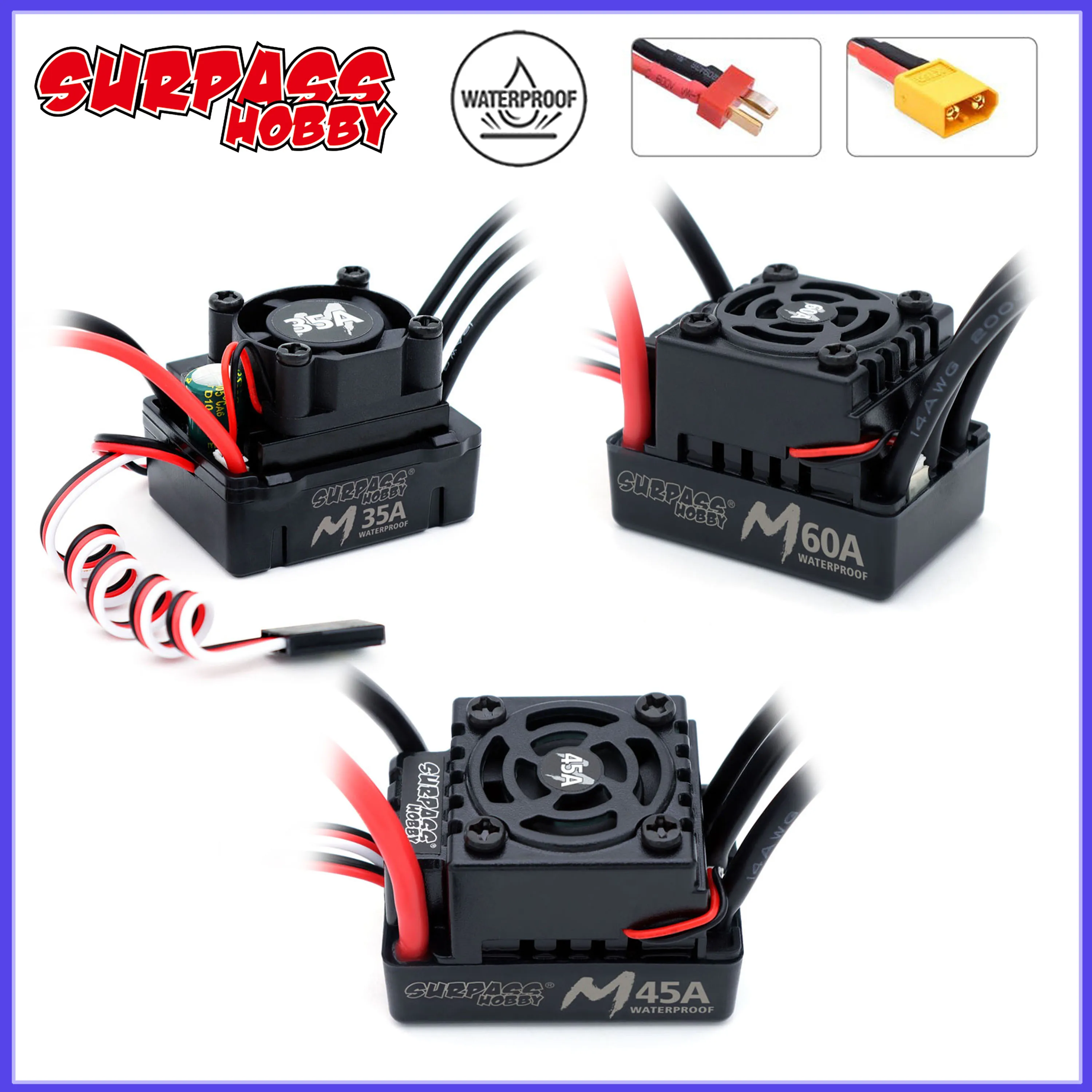 

Surpass Hobby M Series Brushless ESC 35A 45A 60A Waterproof 2-3S for 1/10 1/14 RC On/Off-road Buggy Monster Car 3650 F540 Motor