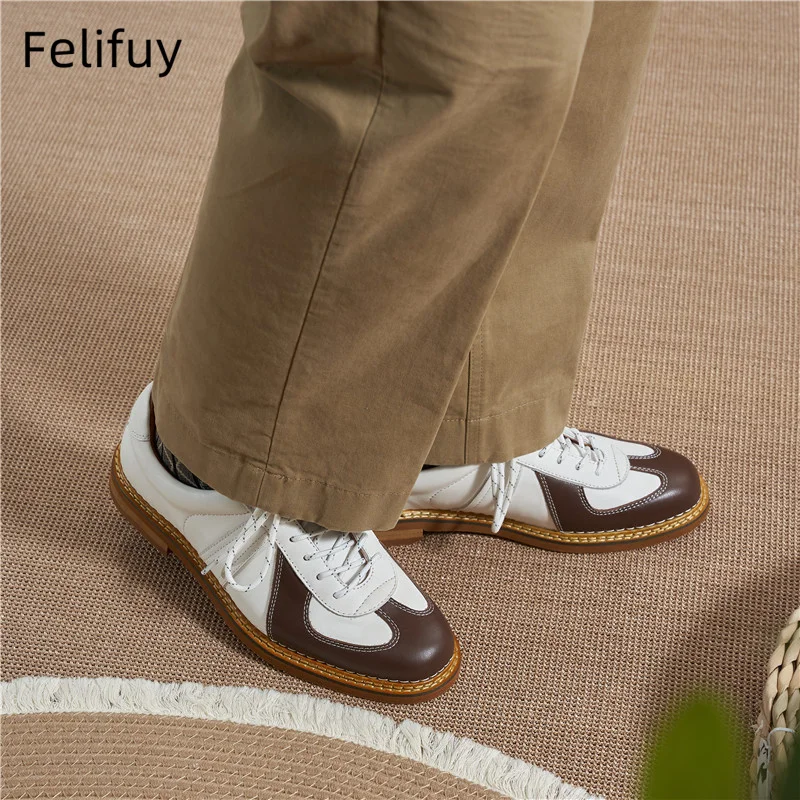 Black Genuine Leather Patchwork German Trainer Sneakers Unisex Summer Sports Casual Shoes Cow Leather Lace-up Outdoor Flat Shoes