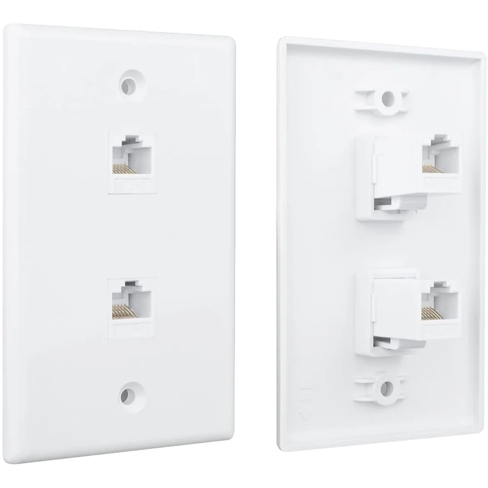 2 แพ็ค 2 พอร์ต Ethernet Wall Plate, Cat6 หญิงหญิงแจ็ค RJ45 Inline Coupler Wall Outlet, สีขาว