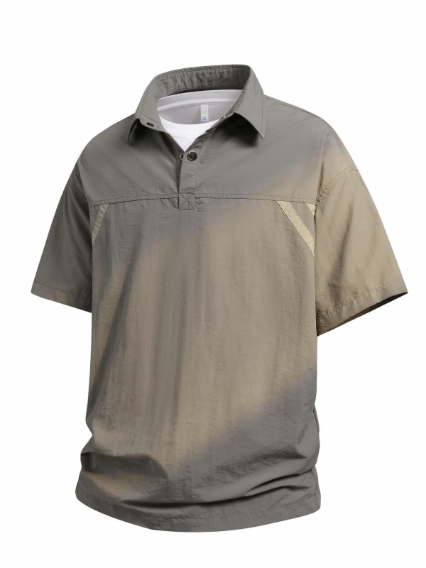 

Qui Dry Sport Casual Loose Men's irt Summer ort Sve Ne Button up Breathable Comfortable Nylon Fiber T-irt