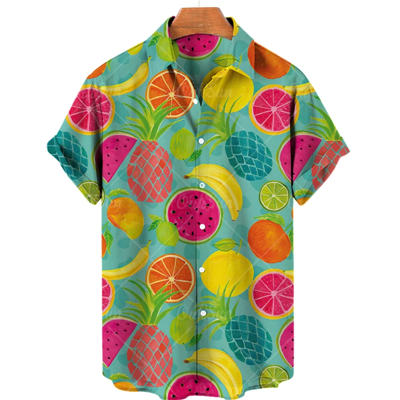 Fruitpatroon 3D-geprint herenoverhemd Unisex zomerkleding Losse tops Watermalon Grafisch mannelijk casual overhemd Reversblouse