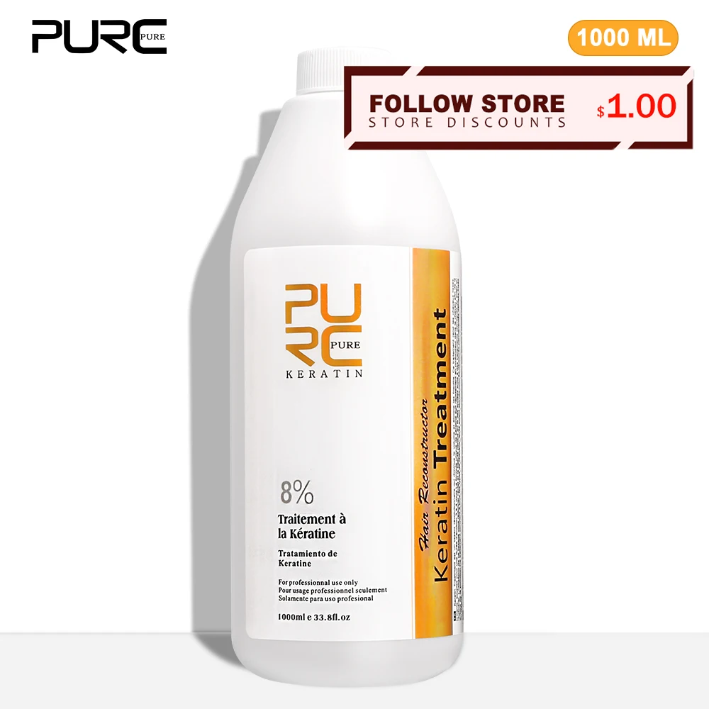 PURC 8% Keratin Smoothing Treatment Frizzy Removal Brazilian Keratin Curly Hair Care Products Salon Professional 1000ml