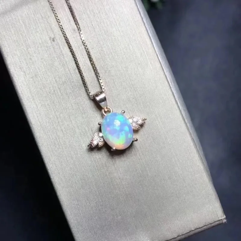 

Natural Australia Opal Pendant 925 Sterling Silver 7*9MM Gemstone Jewelry for Women Wedding Engagement Gift