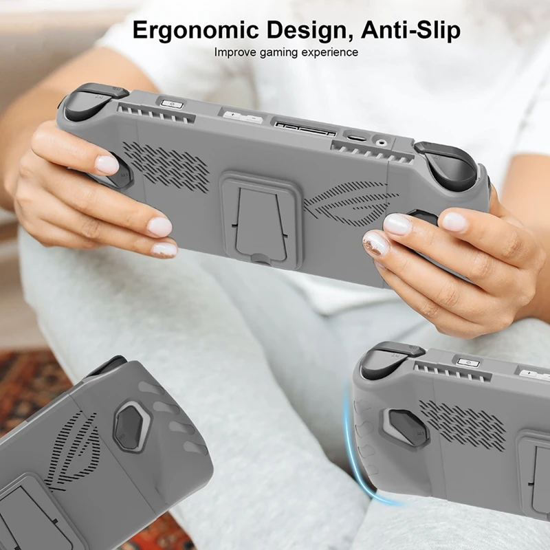 สําหรับ ROG Ally เคส TPU มือถือพร้อมขายึดด้านหลัง ROG Ally เกมคอนโซลเคสกันลื่น, สีเทาทนทานใช้งานง่าย