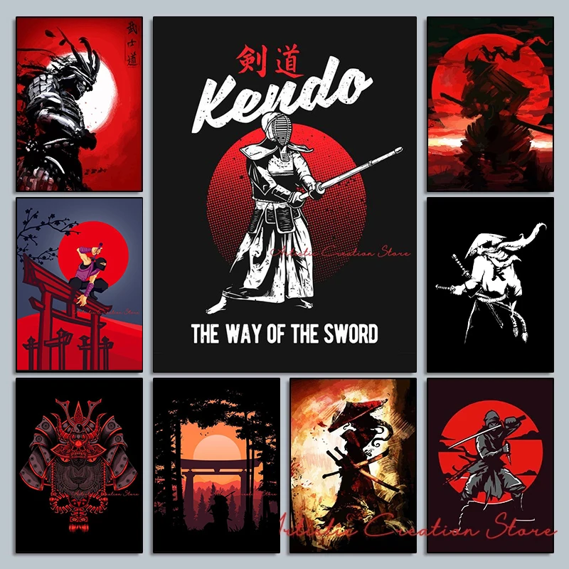 Japanese Sakura Samurai Posters Kendo Bushido Art Canvas Painting and Print Wall Pictures for Living Room Art Home Decor Cuadros