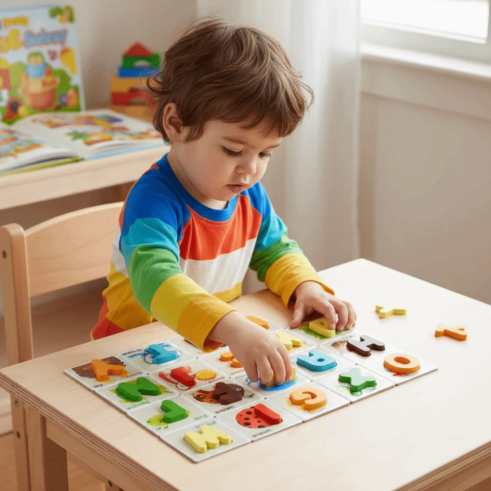 

26 English Letters Colorful Wooden Letter Flashcard Double-Sided Pattern English Alphabet Puzzle Game Puzzle Early Educational