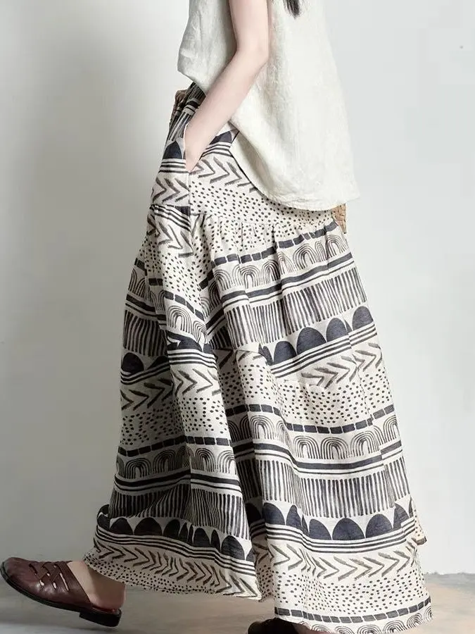 n jupe trapèze ample fluide coton lin parapluie jupe femme artistique Faion f-longueur jupe Vintage Sle