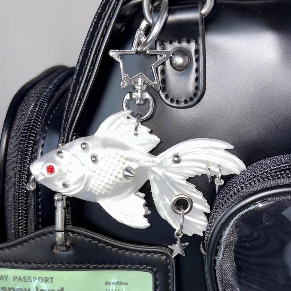 New Gothic Punk Goldfish 3D Printed Pendant - Titanium Steel Dark Rock Personalized Niche Design Bag