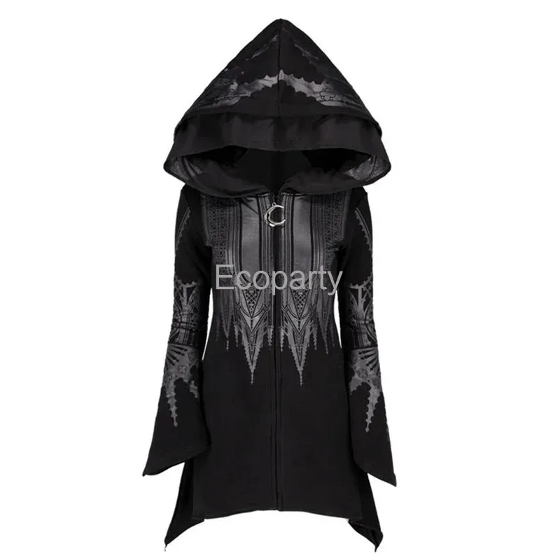 

Women Spring Autumn Gothic Hoodie Black Steampunk Printed Long Flare Sleeve Coat 2022 Y2k Sweatshirts For Female Stre EUs;2,k'5,