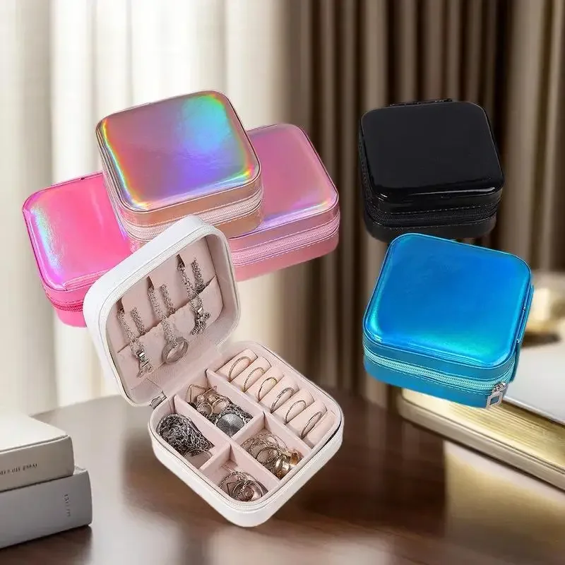 

Compact Laser-Colored PU Leather Jewelry Keeper for Earrings, Necklaces, and Rings