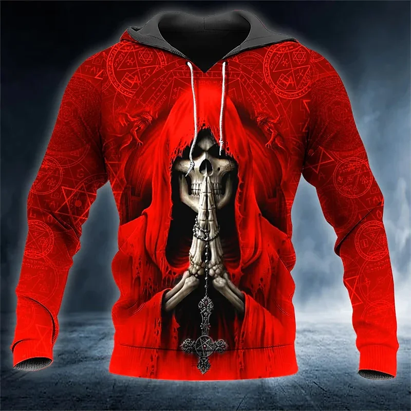 Men's Hoodies Punk 3D Skull Prints Vintage Casual Kangaroo Pocket Design Sweatshirt Fashion Classic Long Sleeve Men's Clothing