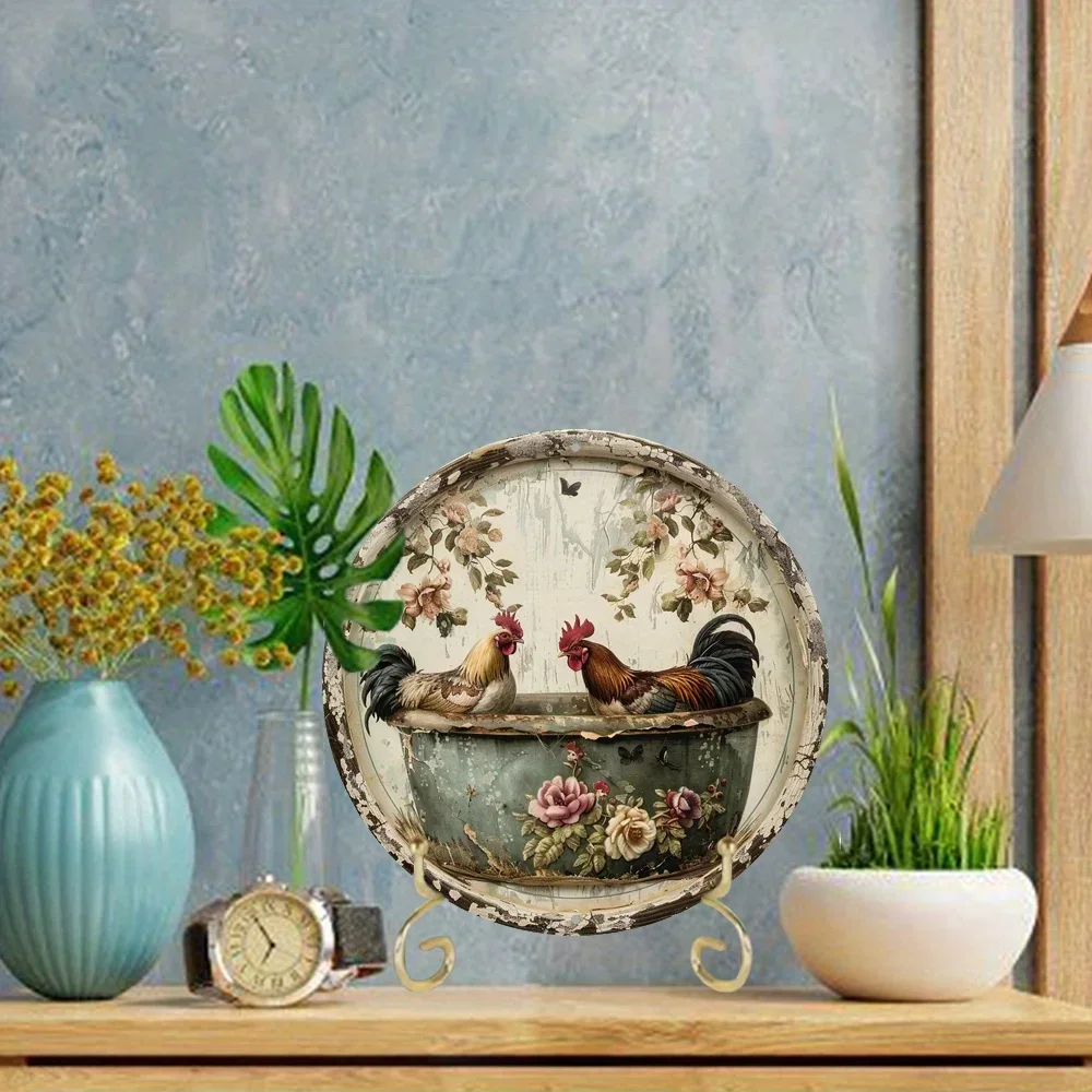 

Charming Chicken Theme Wreath Sign | Rustic Decor for Bathroom, Home, Cafe & Apartment