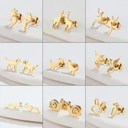 Stainless Steel Earrings Small Cute Giraffe Phoenix Stud Earrings Punk Piercing Dinosaur Snail Earing Women's Minimalist Jewelry